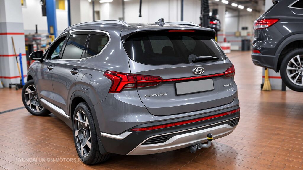 Автомобиль Hyundai Santa Fe TM в техцентре на замене правой рулевой тяги